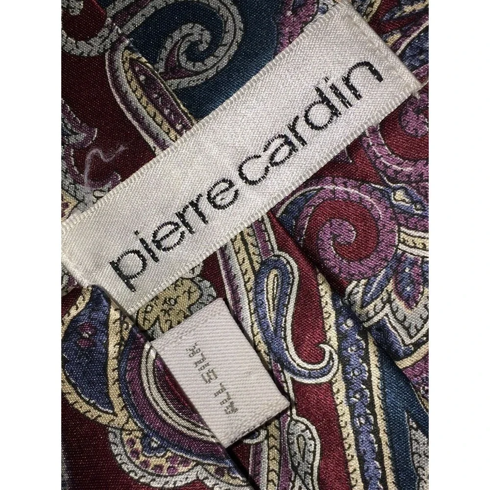 NOS Pierre Cardin Burgundy‎ Blue & Gold Paisley Silk Neck Tie 56